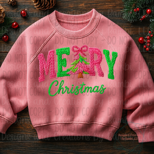 Faux Yarn Pink Green Merry Christmas