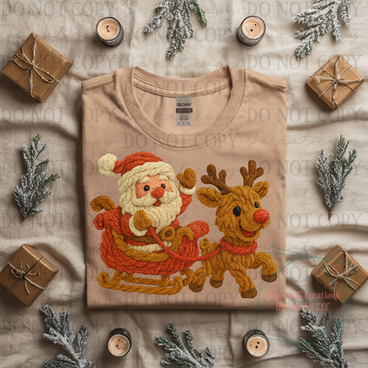 Faux Yarn Santa Sleigh and Reindeer