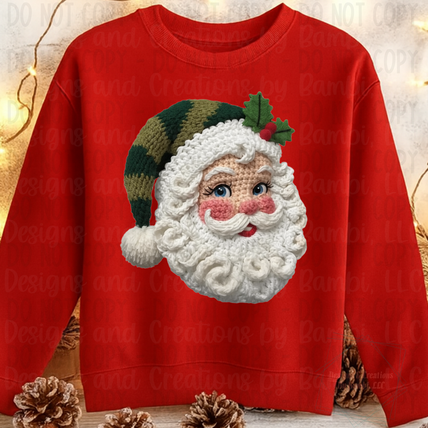 Faux Yarn Santa with Holly Leaves