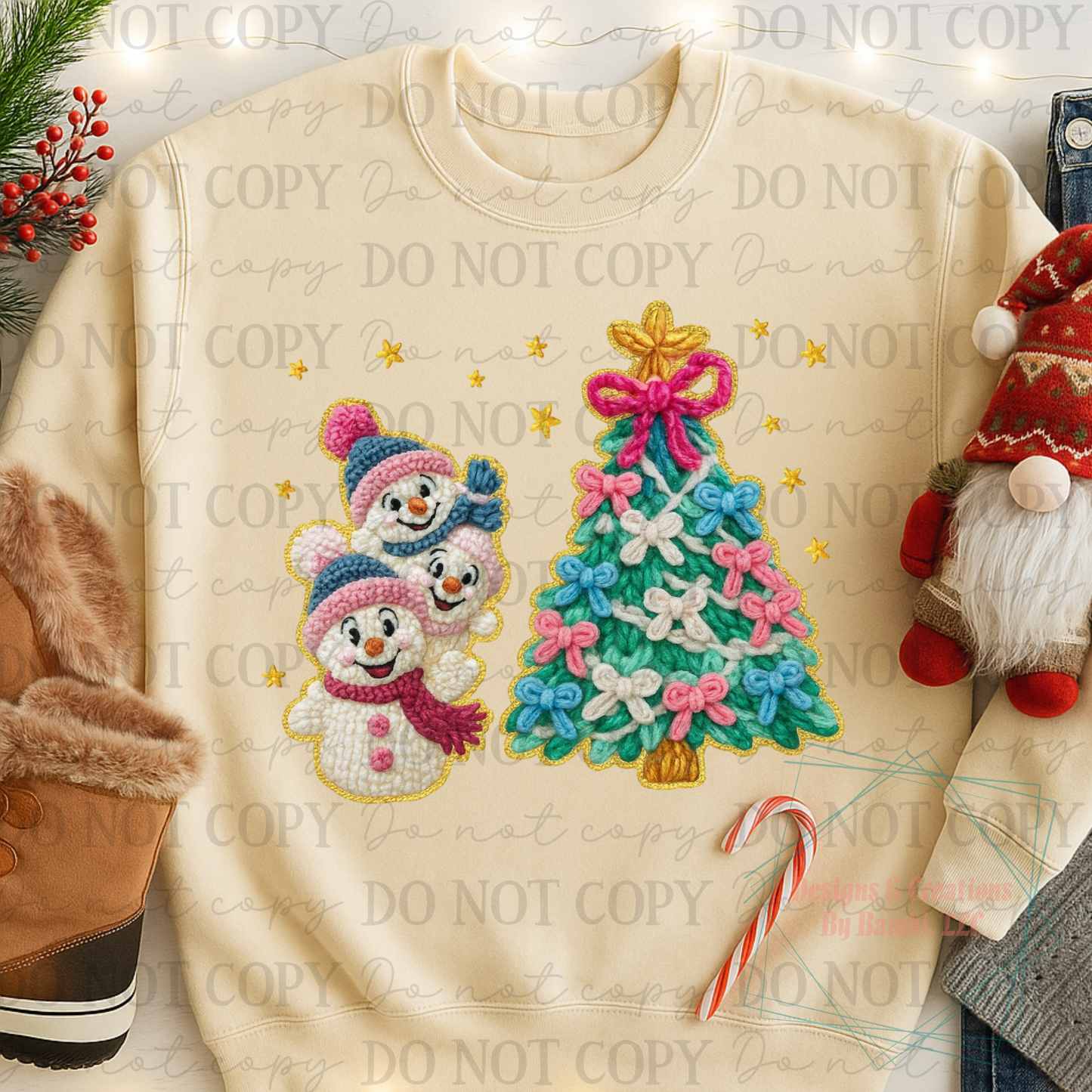 Faux Yarn Snowmen and Christmas Tree