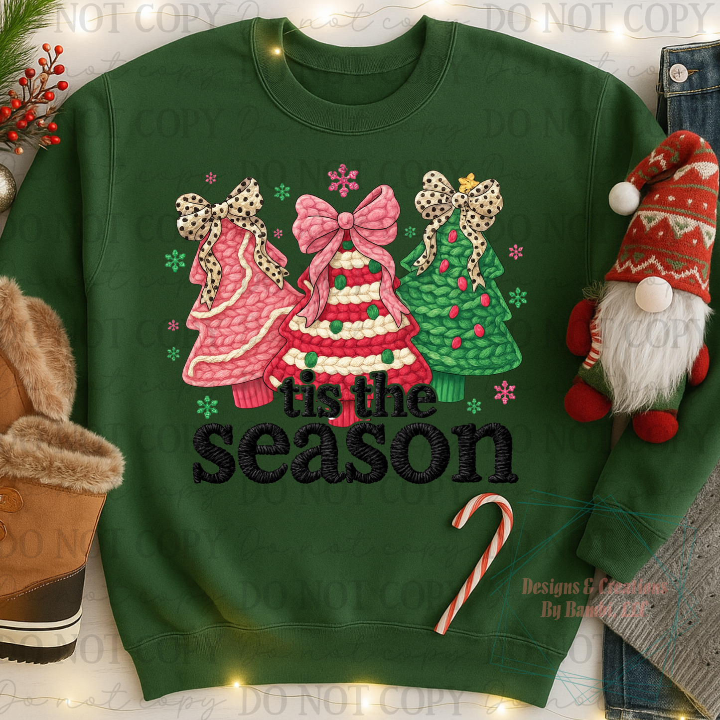 Faux Yarn Tis The Season Pink and Green