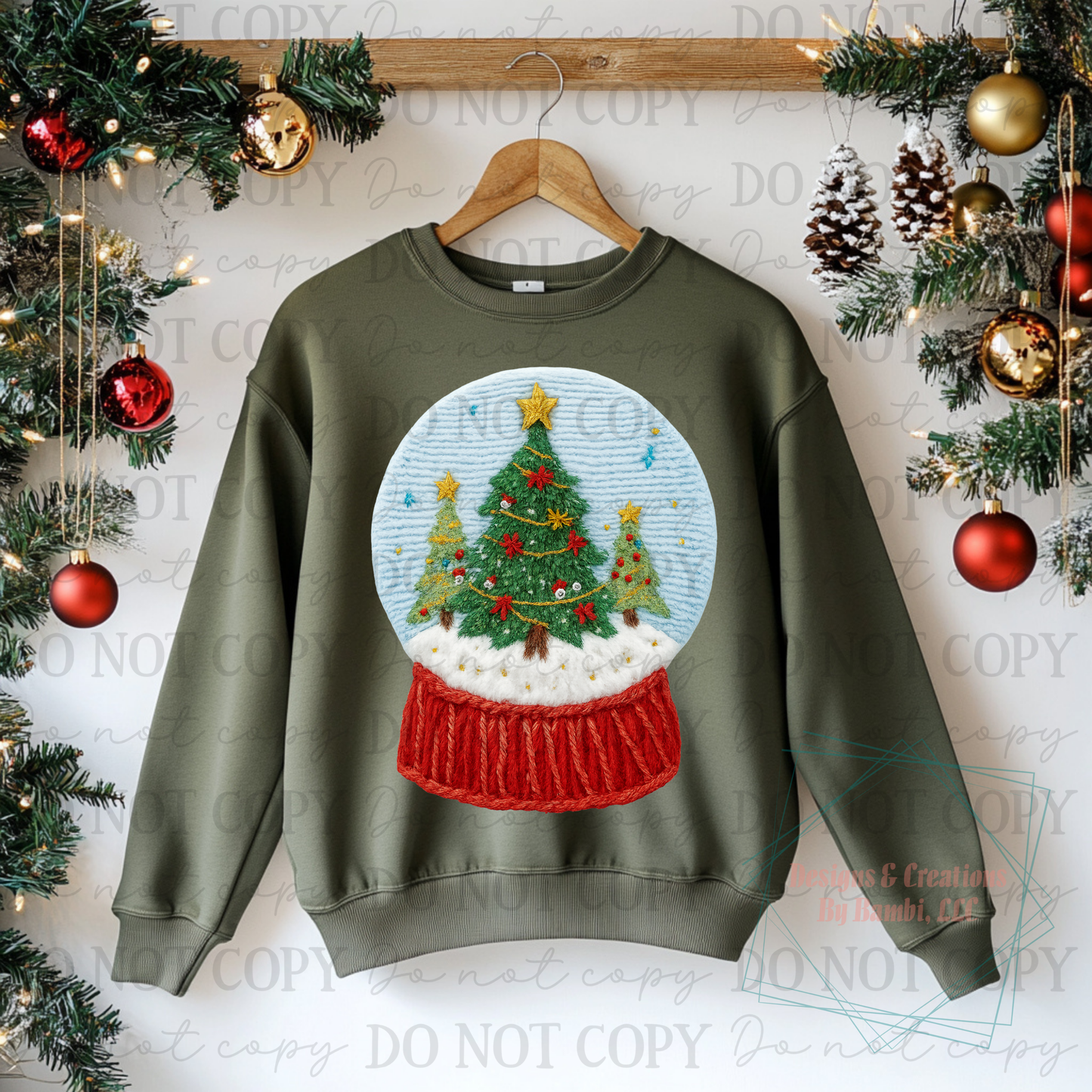 Faux Yarn Trio of Christmas Trees Globe