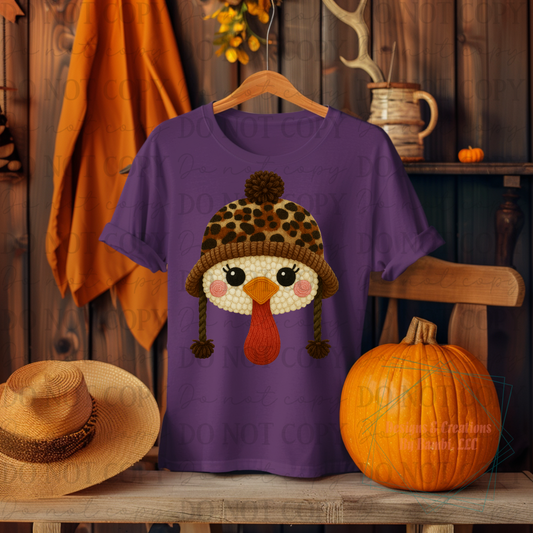 Faux Yarn Turkey Face with Leopard Hat