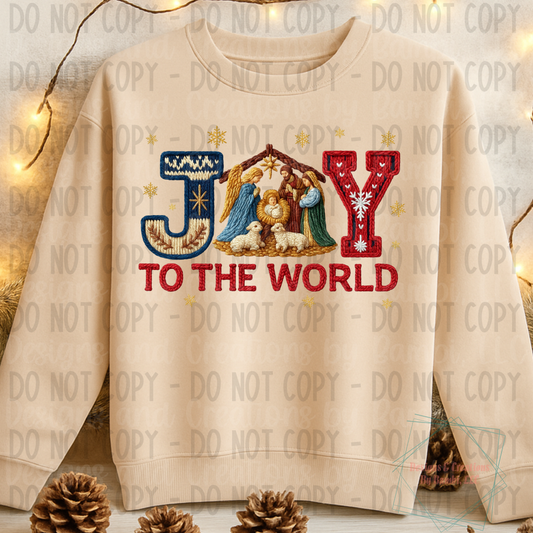 Faux Yarn/Embroidery Joy To The World Version 2