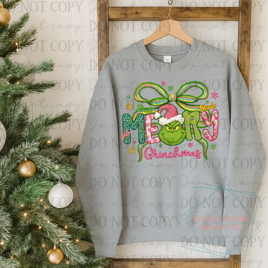 Faux Yarn/Embroidery Merry Grinchmas