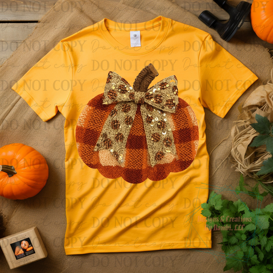 Faux Yarn and Sequin Plaid Pumpkin