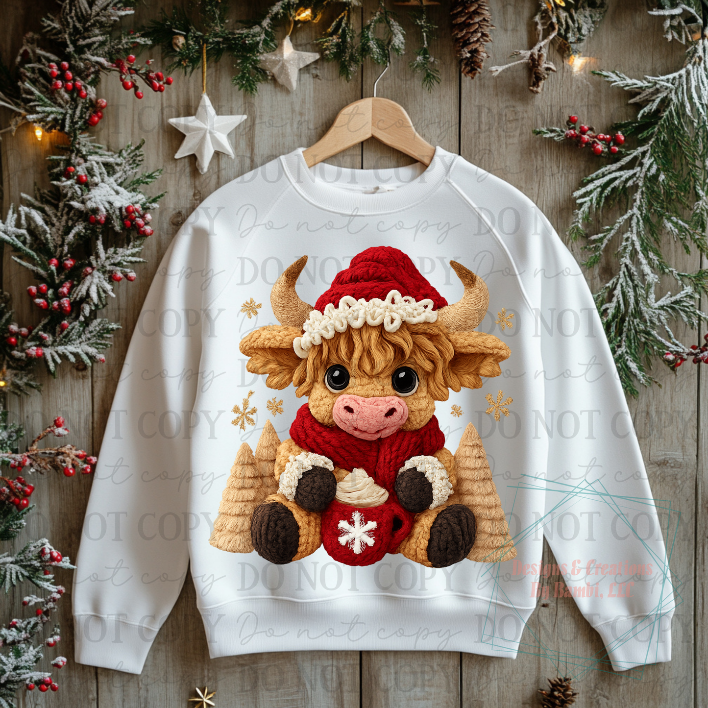 Festive Faux Yarn Highland Cow Version 2