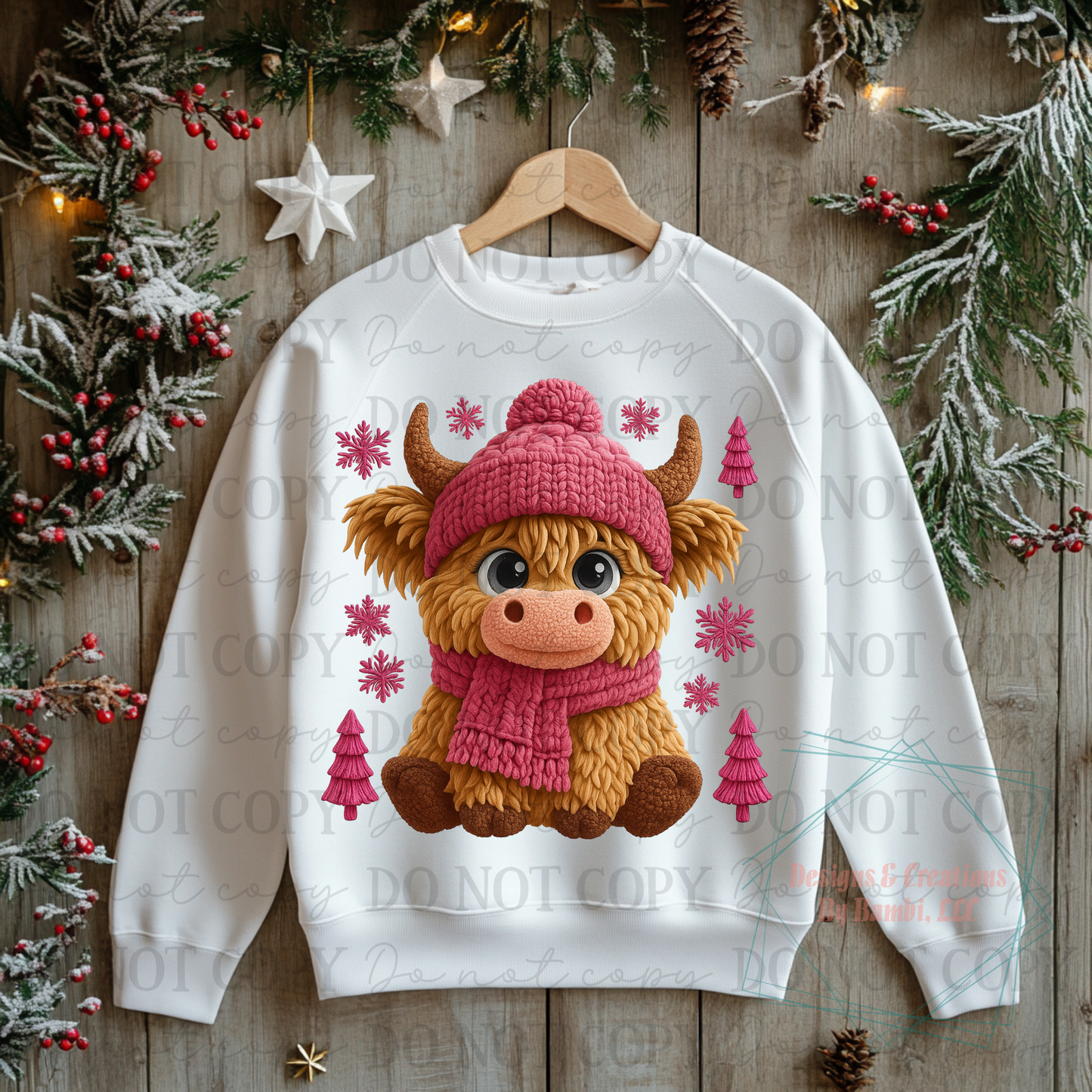 Festive Pink Highland Cow Faux Yarn