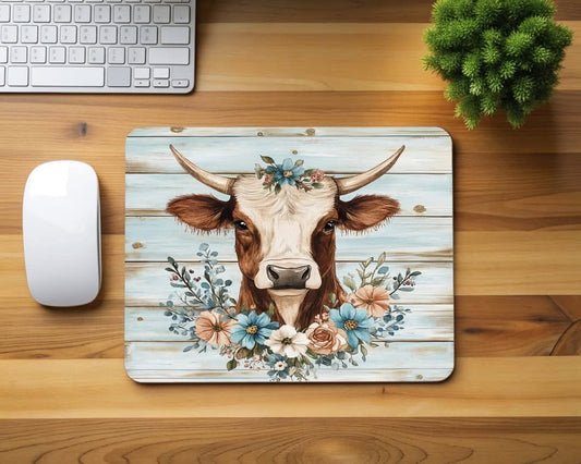 Floral Cow Mouse Pad