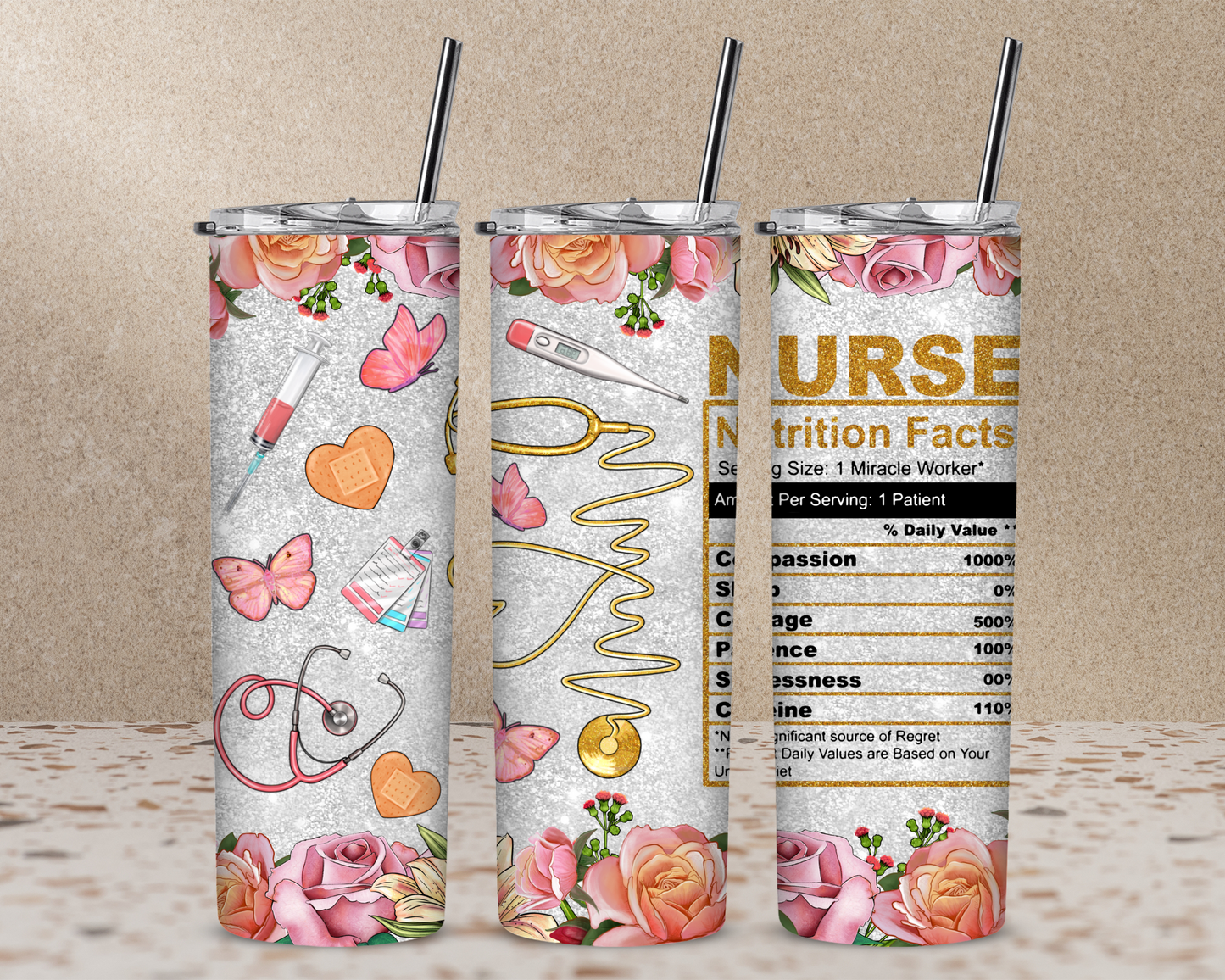 Floral Nurse Nutritional Facts Tumbler