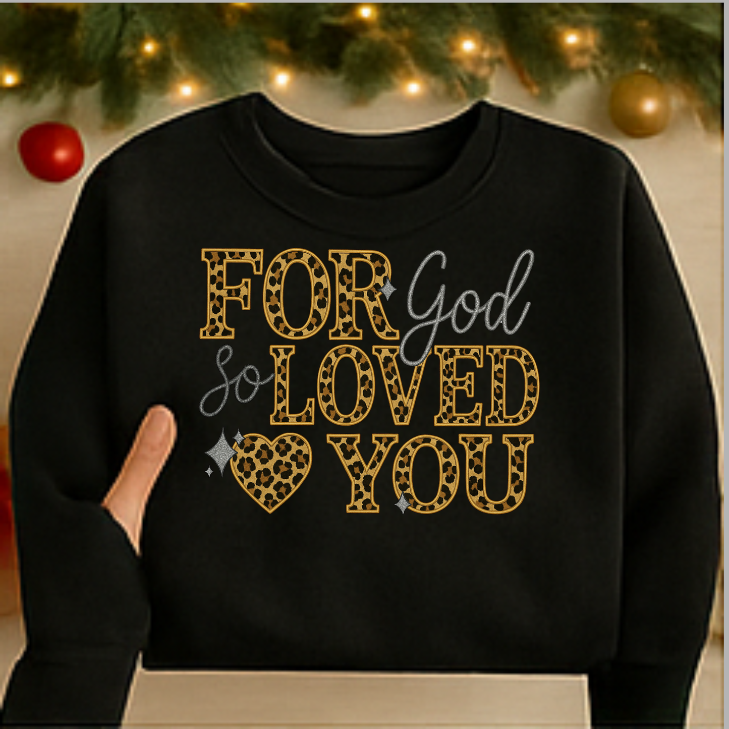 Faux Embroidery For God So Loved You Leopard
