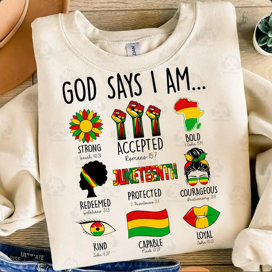 GOD Says I Am Juneteenth (Black Ink)