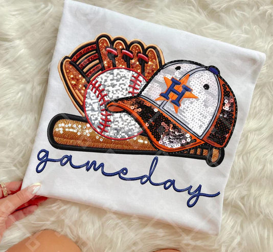 Gameday Sequin Baseball Hat Glove Houston Astros