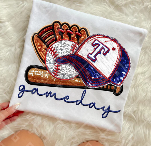 Gameday Sequin Baseball Hat Glove Texas Rangers