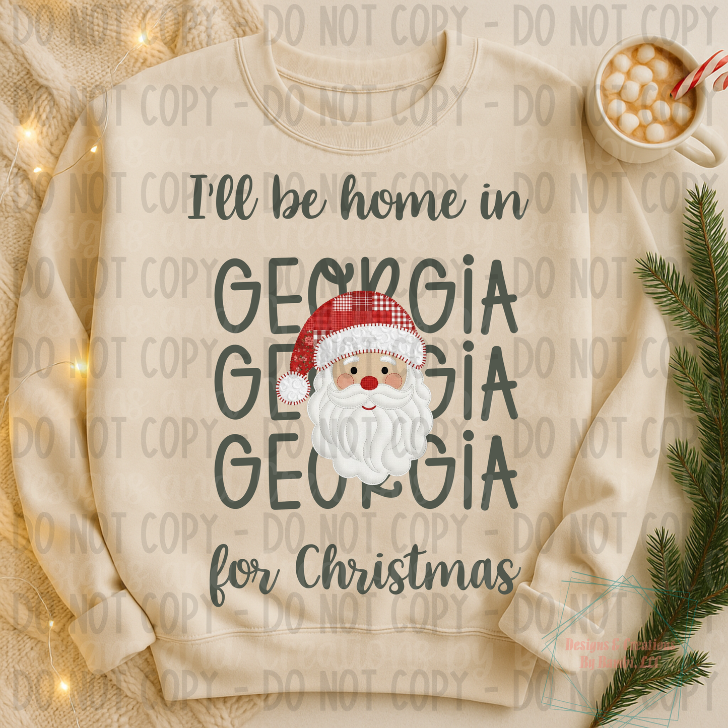 I'll Be Home in States Santa Face with Sage Green Font Collection