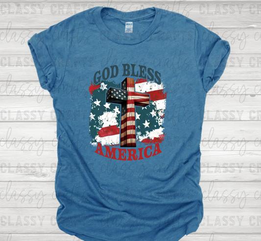 God Bless America Cross and Flag