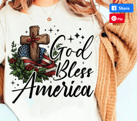 God Bless America With Flag/Cross