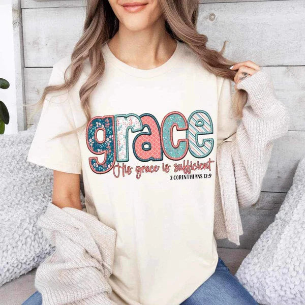 Grace His Grace is Sufficient Faux Embroidery