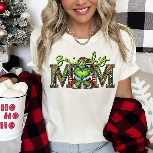 Grinchy Mom with Red/Green Plaid