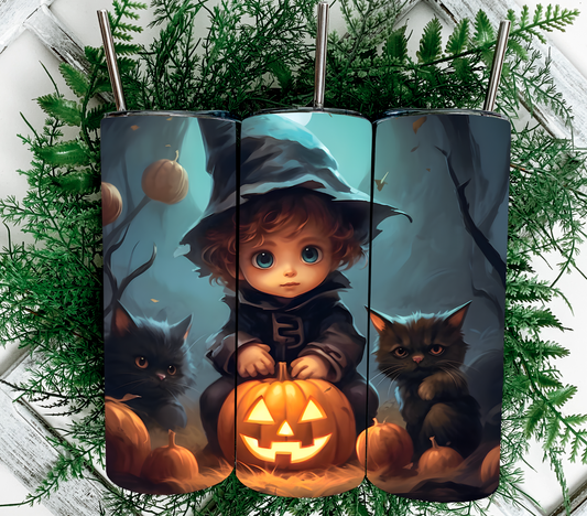 Halloween Girl with Cats 20 oz Sublimation Tumbler