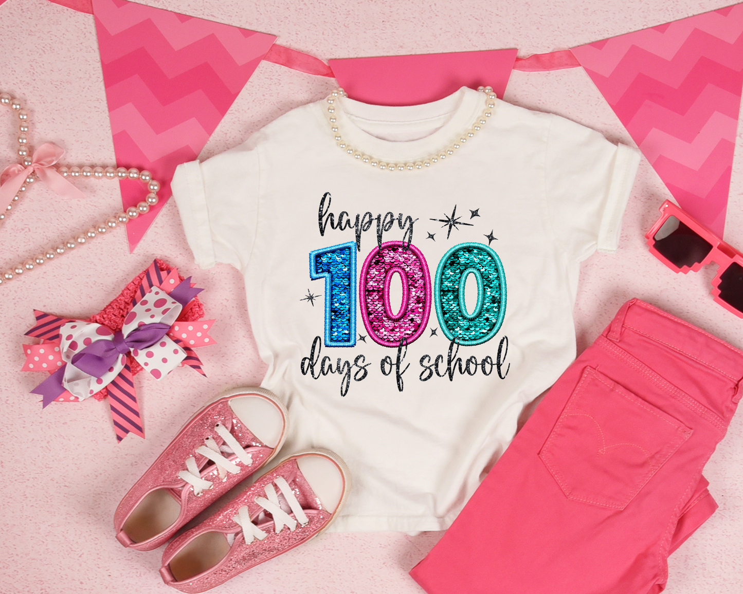 Happy 100 Days of School Faux Embroidery/Sequin