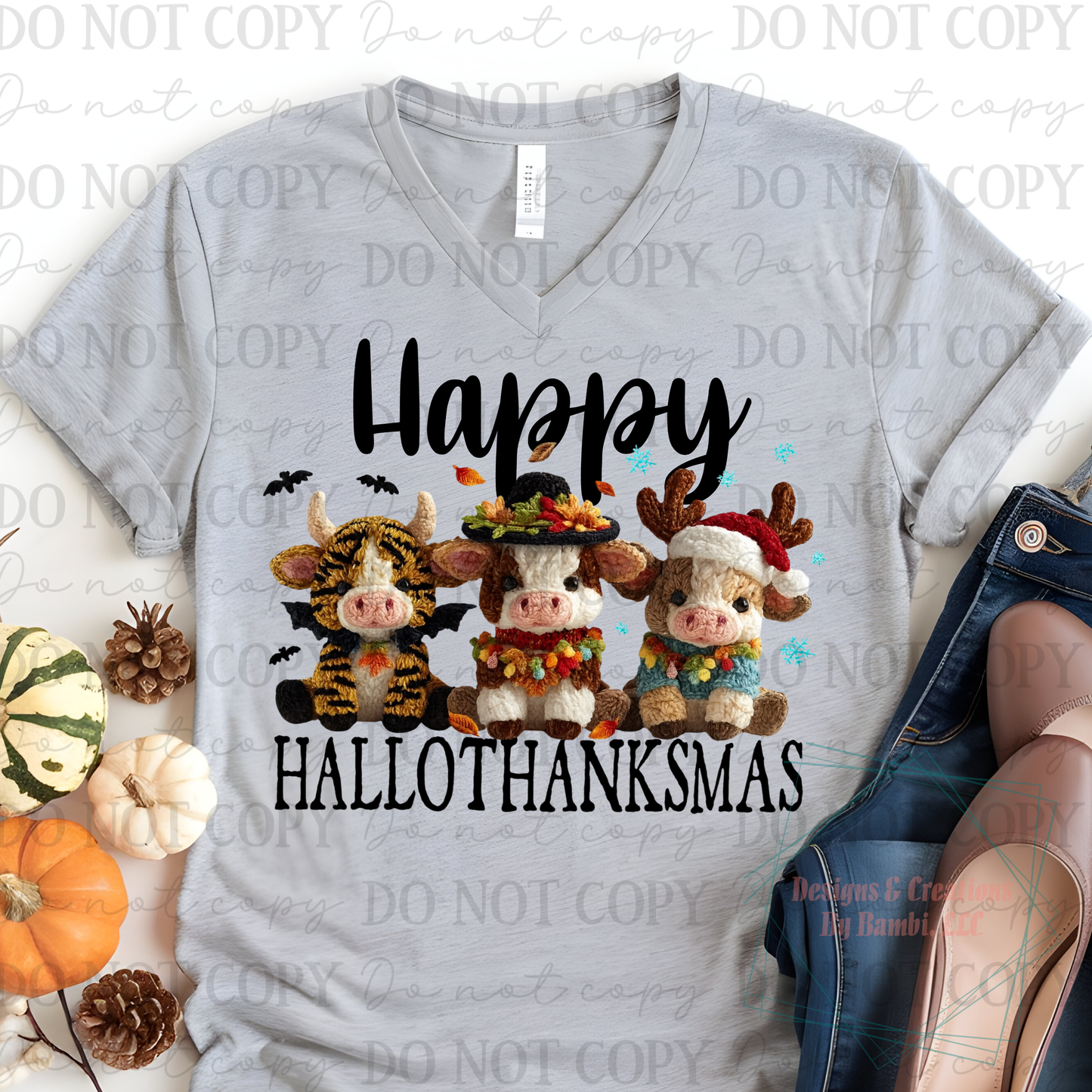 Happy Hallothanksmas Cows Fall Faux Yarn