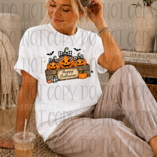 Happy Halloween with Pumpkins and Wooden Box