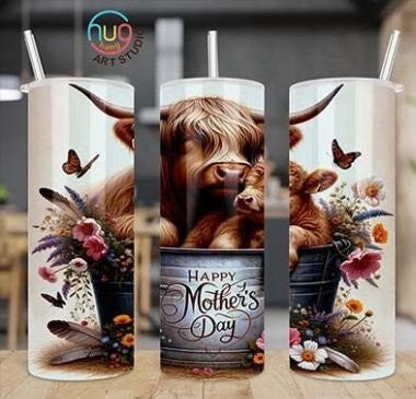 Happy Mother's Day Highland Cow with Bucket Tumbler