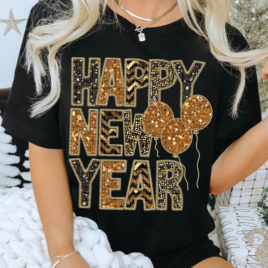 Happy New Year Faux Animal Print Sequin