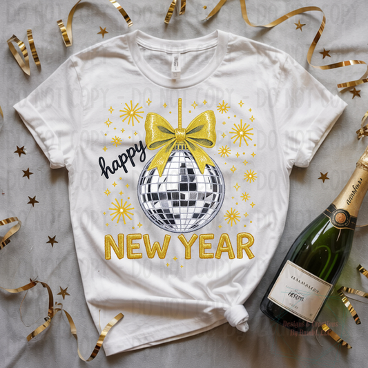 Happy New Year Gold with Disco Ball