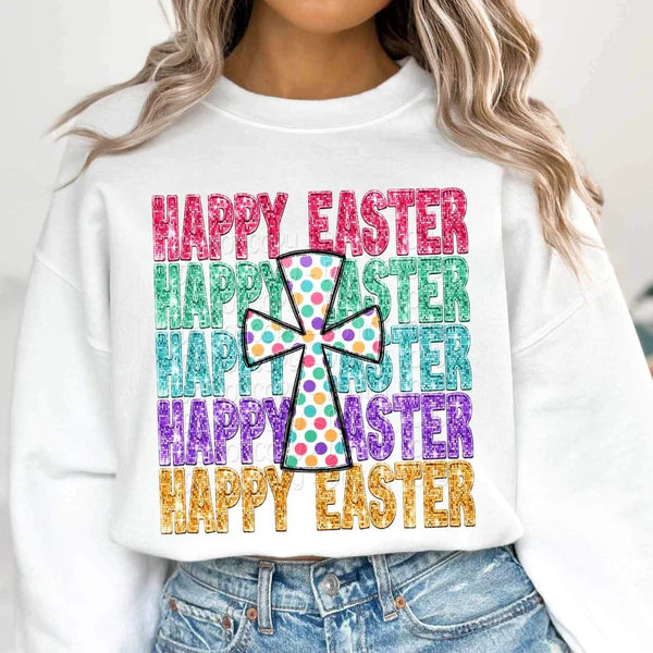 Happy Easter Cross in Faux Sequin