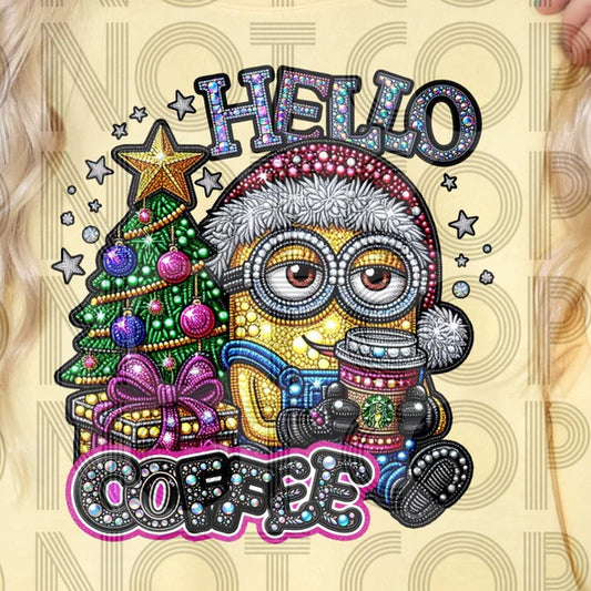 Hello Coffee Faux Rhinestones Minion