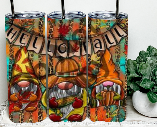 Hello Fall with Gnomes 20 oz Sublimation Tumbler