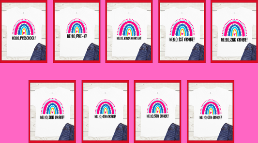 Hello with Rainbow Grade Related Back to School Completed Shirt- Kid