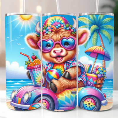 Highland Cow Beach Sublimation Tumbler