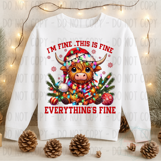 Christmas I'm Fine Highland Cow