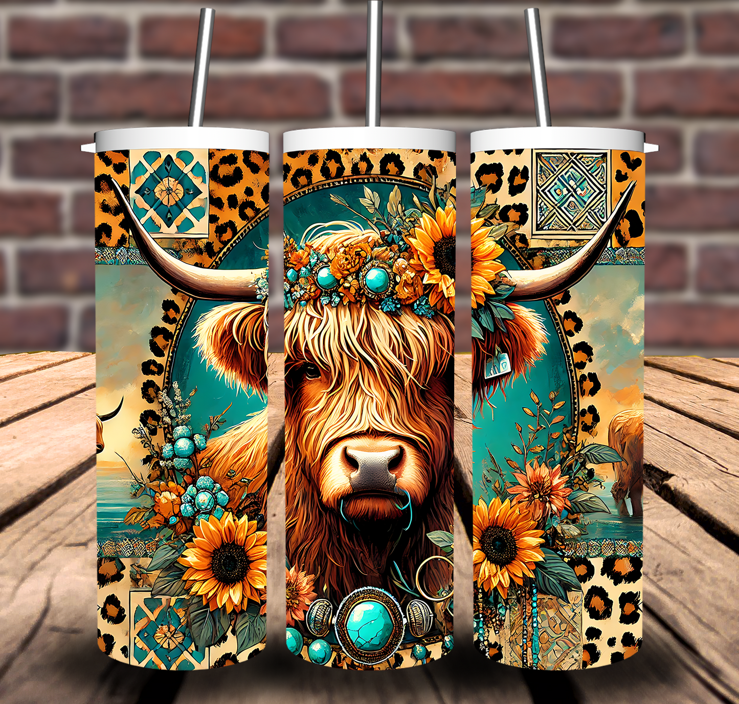 Highland Cow Teal Sublimation Tumbler