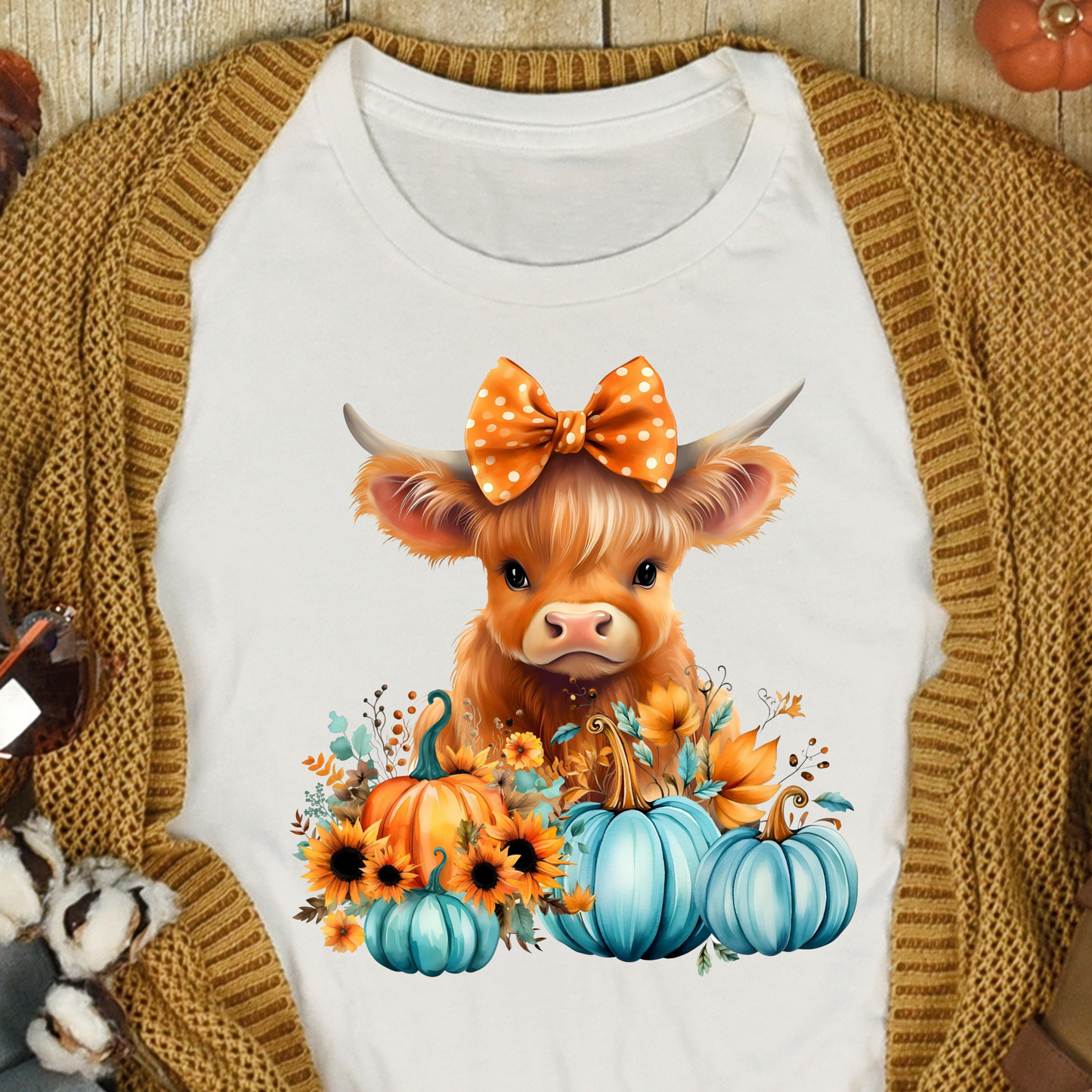 Turquoise Pumpkins and Highland Calf