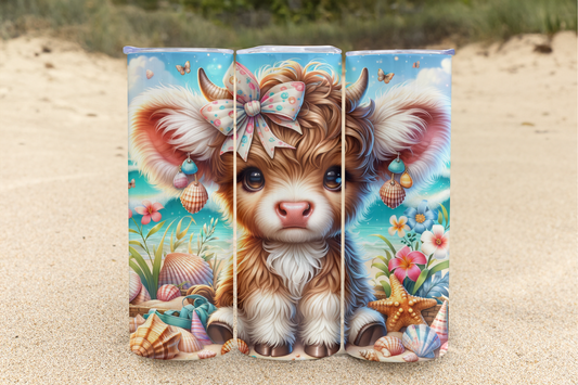 Highland Cow and The Beach Sublimation Tumbler