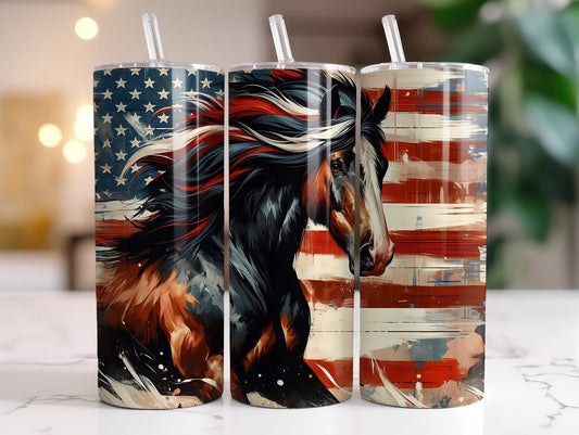 Horse with Patriotic Background Sublimation Tumbler