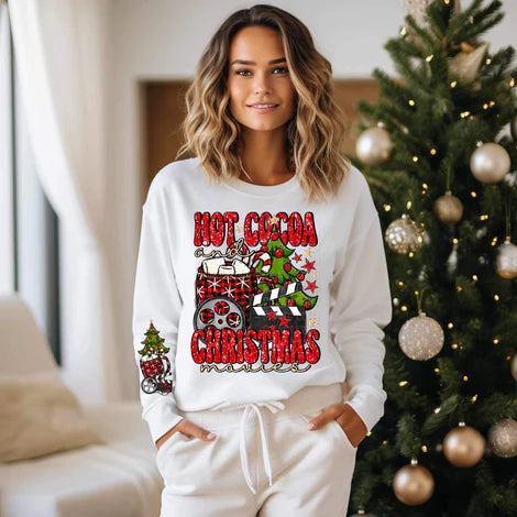 Hot Cocoa and Christmas Movies Faux Sequin Look with Sleeve Design