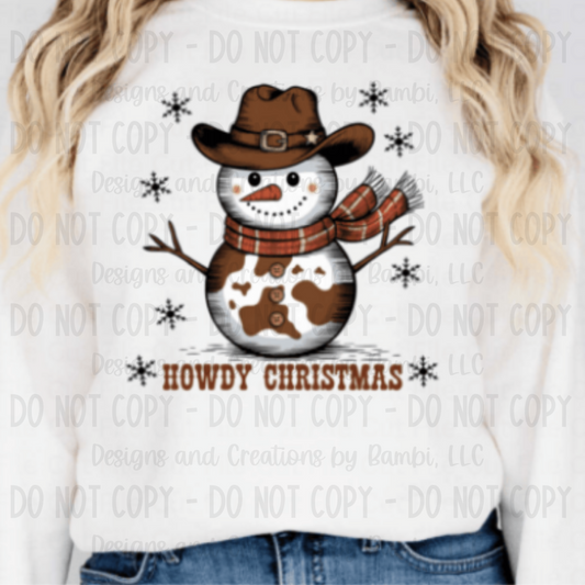 Howdy Christmas Cowprint Snowman PNG File