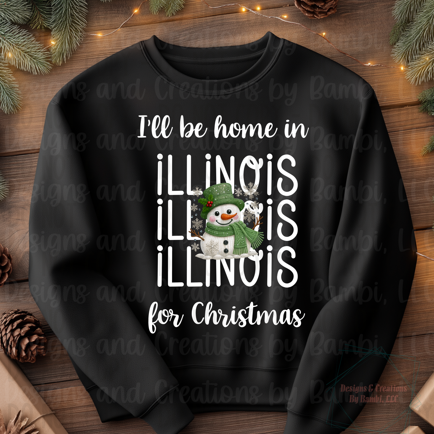 I'll Be Home in States Sage Snowman with White Font Collection