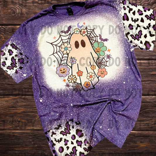 Spooky Ghost on Purple Bleached with Purple Leopard Sleeve