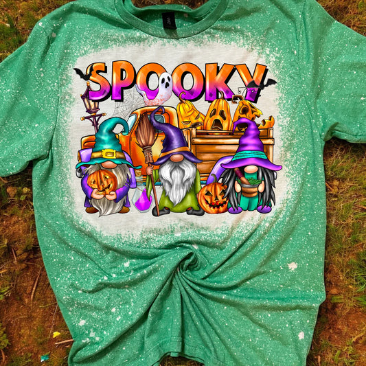 Spooky Halloween Gnomes Green Bleached