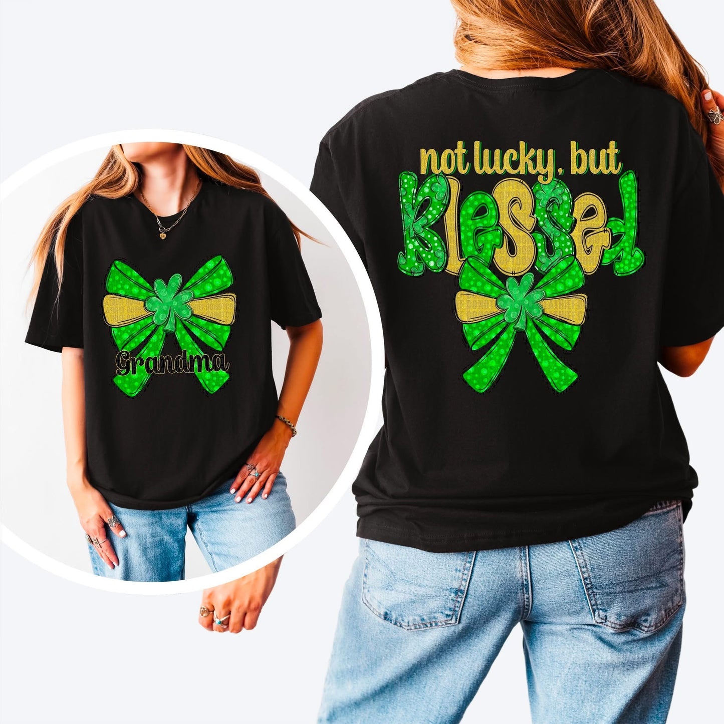 Not Lucky But Blessed Title Collections with Custom Option  (Front/Back)