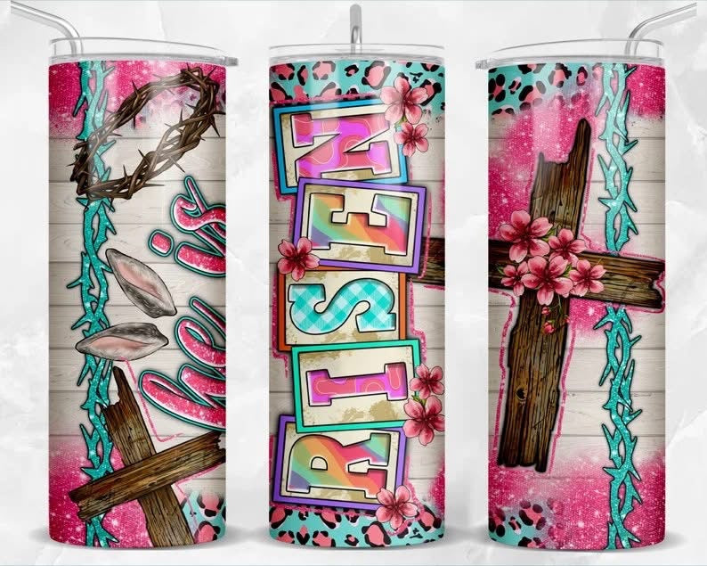He Is Risen Block Letters With Cross Sublimation Tumbler