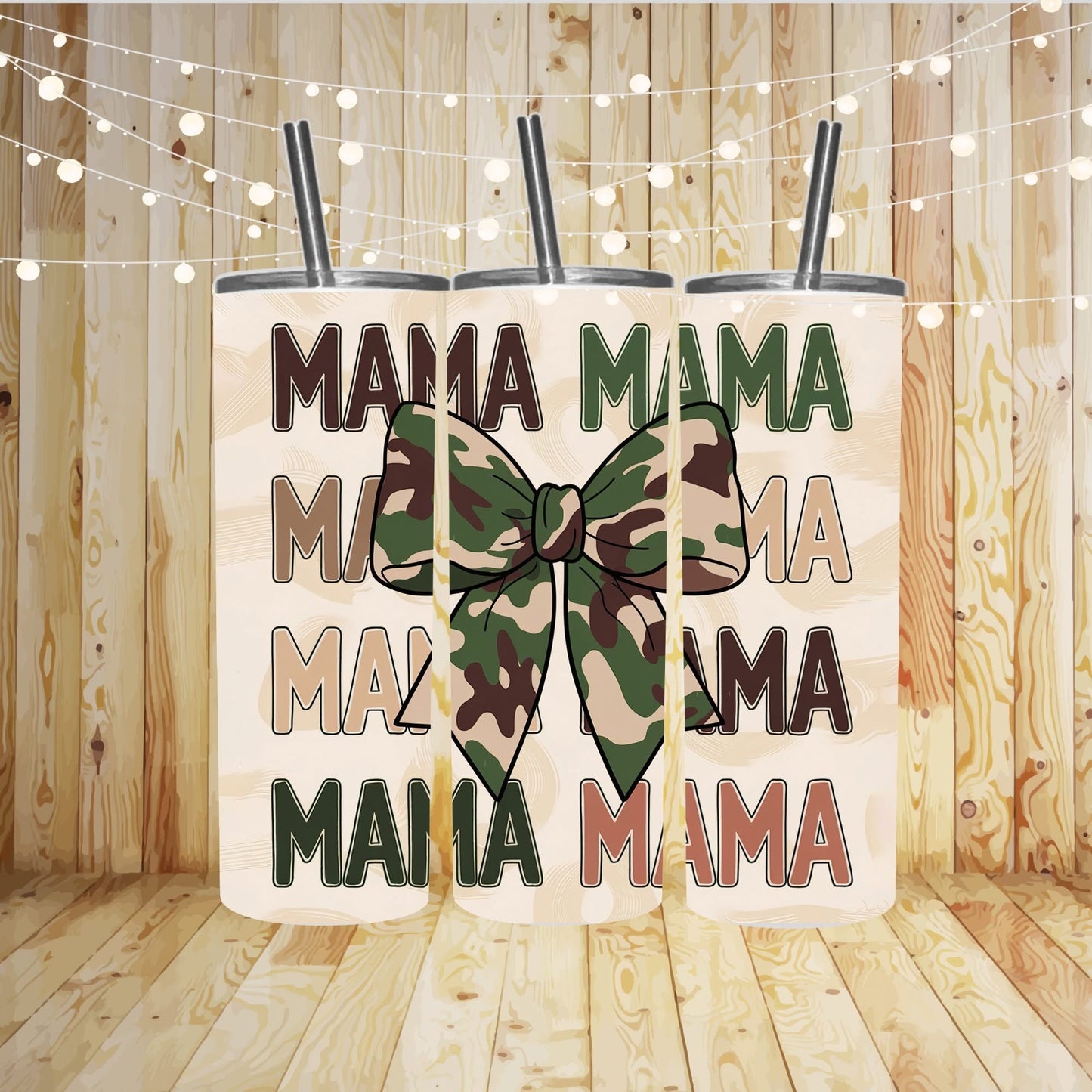 Mama Stacked With Camo Bow Sublimation Tumbler