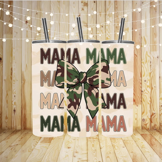 Mama Stacked With Camo Bow Sublimation Tumbler