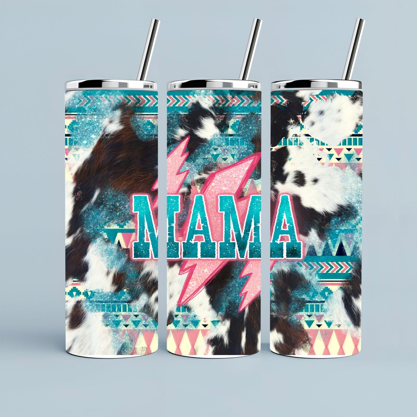 Multicolor Cow Patterned Mama Sublimation Tumbler